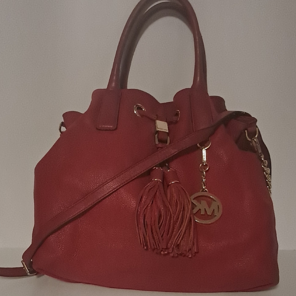 Michael Kors Red Shoulder Bag with Tassel and Charm